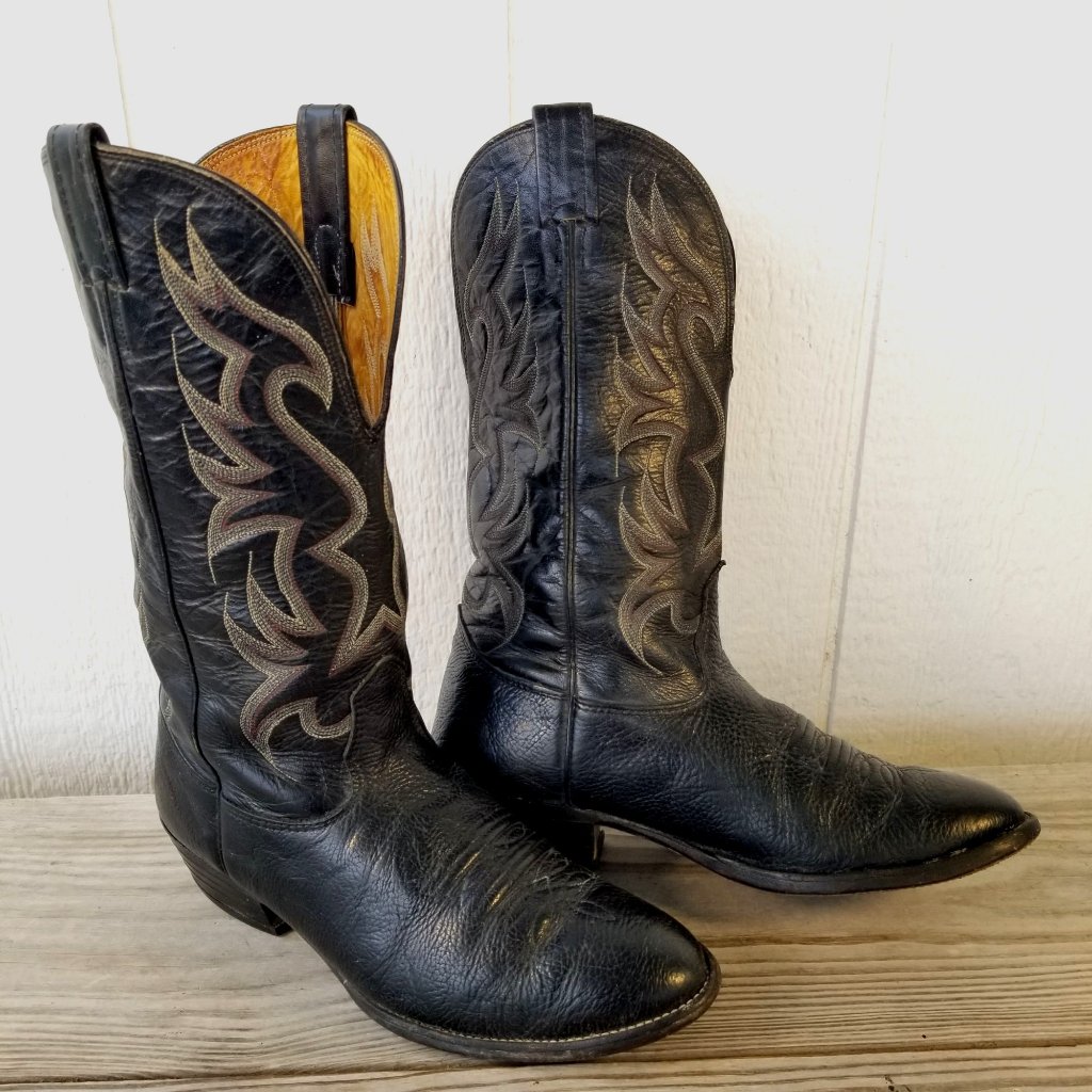 Nocona Bull Hide Mens Black Leather Cowboy Western Boots 9.5 Ee N817c Usa